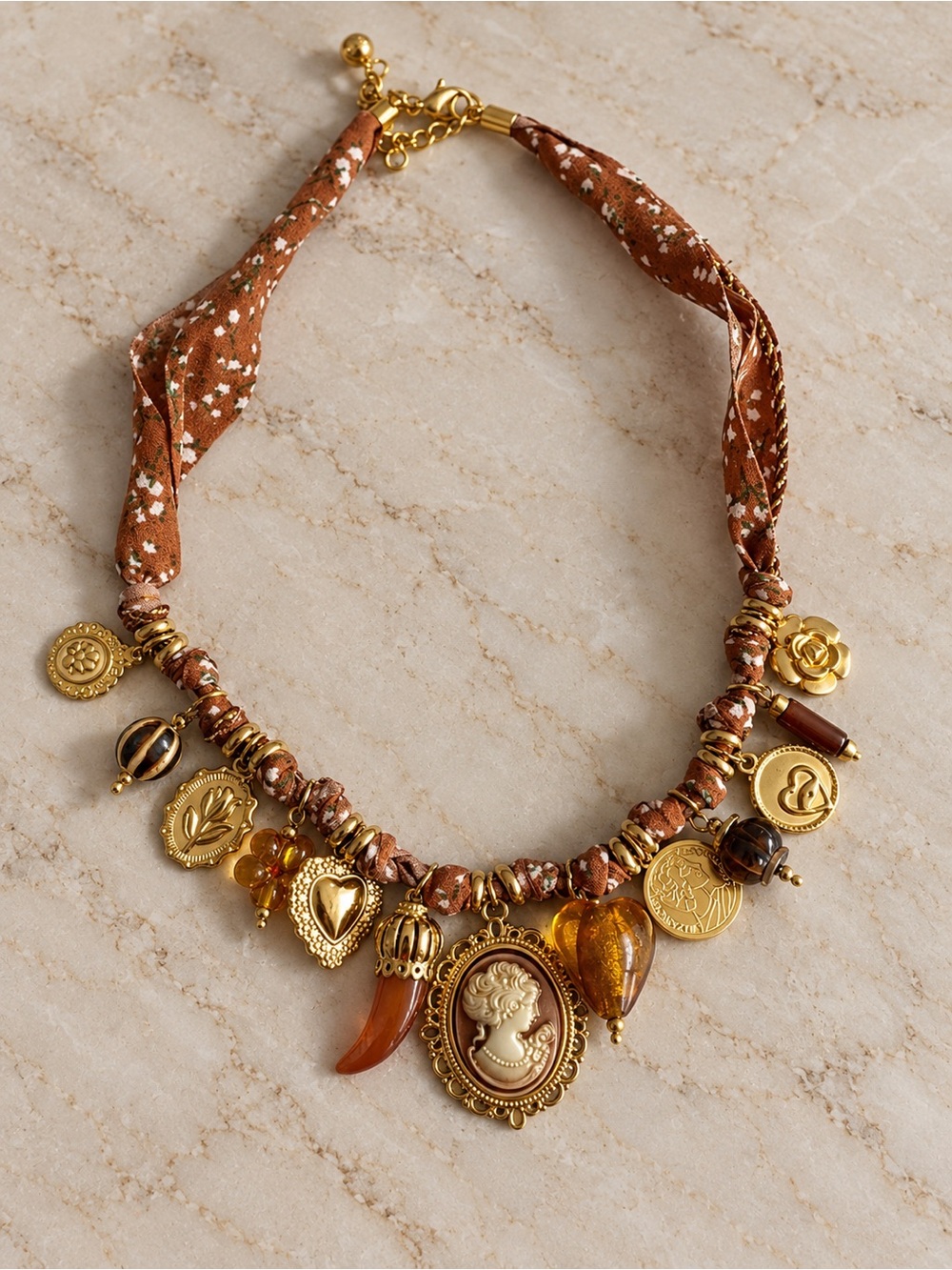 Vintage Boho Cameo Charm Statement Necklace